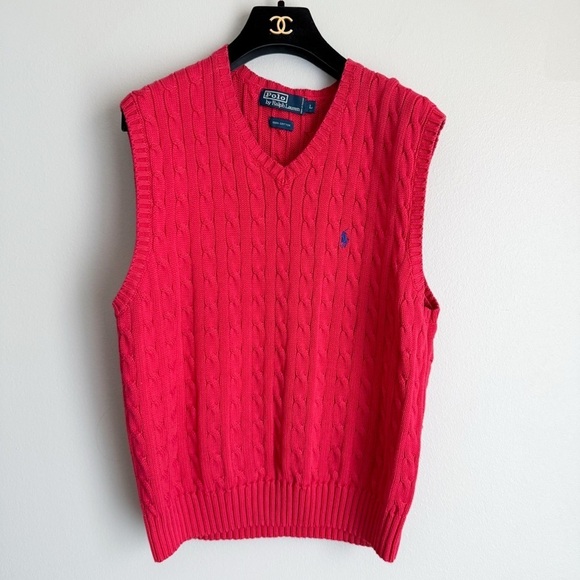 Vtg 90s 2000s Polo Ralph Lauren cableknit sweater vest red size large - Picture 1 of 5